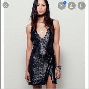 Free People Black Sequin Slip Tank Dress